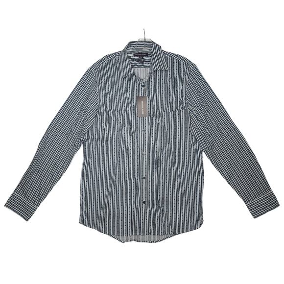 Michael Kors Mens blue and white striped button down sz M NWT